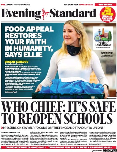 London Evening Standard Newspaper Front Page for 20 May 2020