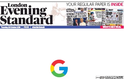 London Evening Standard Newspaper Front Page for 21 October 2016