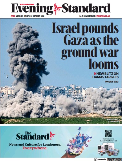 London Evening Standard (UK) Newspaper Front Page for 21 October 2023