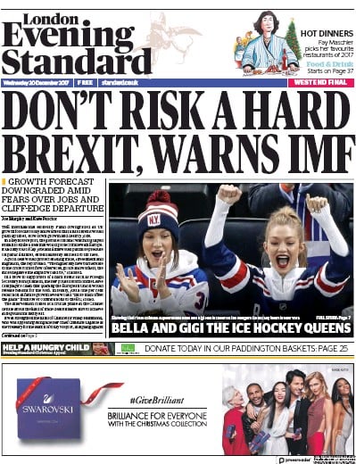 London Evening Standard Newspaper Front Page for 21 December 2017