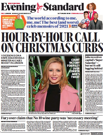 London Evening Standard (UK) Newspaper Front Page for 21 December 2021
