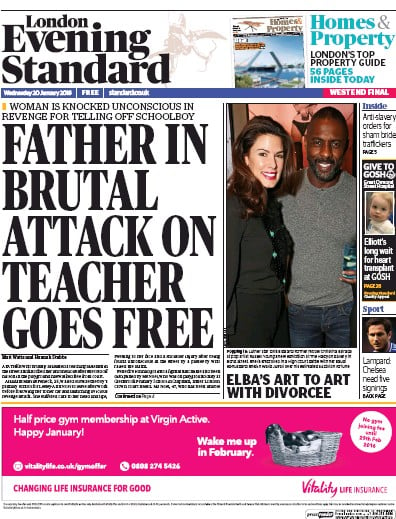 London Evening Standard (UK) Newspaper Front Page for 21 January 2016