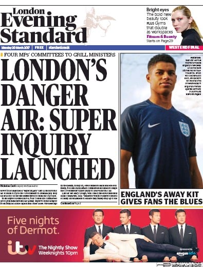 London Evening Standard Newspaper Front Page for 21 March 2017