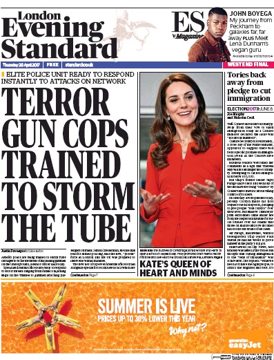 London Evening Standard Newspaper Front Page for 21 April 2017