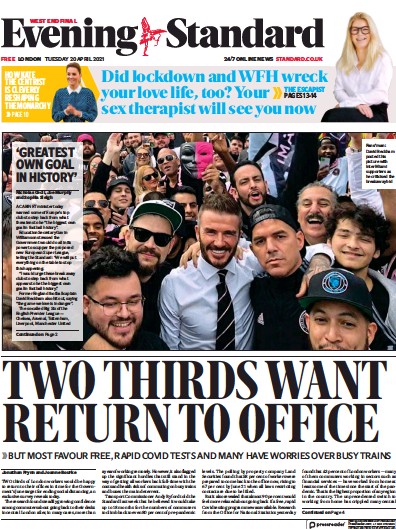 London Evening Standard (UK) Newspaper Front Page for 21 April 2021