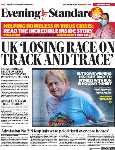 London Evening Standard (UK) Newspaper Front Page for 21 May 2020