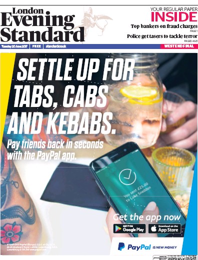 London Evening Standard Newspaper Front Page for 21 June 2017