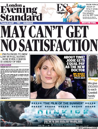 London Evening Standard (UK) Newspaper Front Page for 21 July 2017