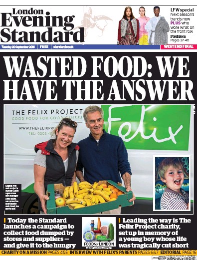 London Evening Standard Newspaper Front Page for 21 September 2016