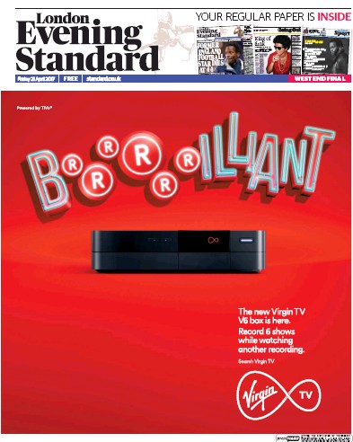 London Evening Standard Newspaper Front Page for 22 April 2017