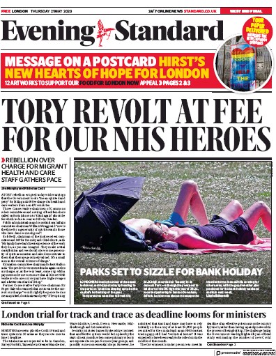 London Evening Standard Newspaper Front Page for 22 May 2020