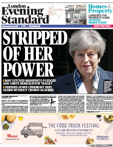 London Evening Standard Newspaper Front Page for 22 June 2017