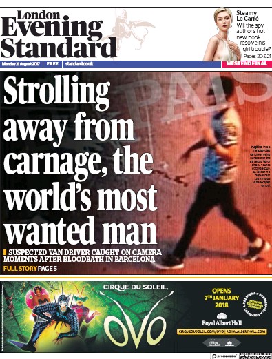 London Evening Standard Newspaper Front Page for 22 August 2017