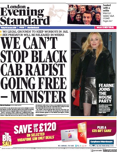 London Evening Standard (UK) Newspaper Front Page for 23 January 2018