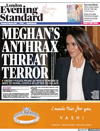 London Evening Standard Newspaper Front Page for 23 February 2018