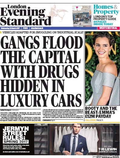 London Evening Standard (UK) Newspaper Front Page for 23 March 2017