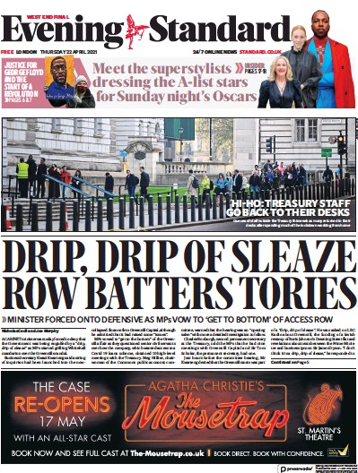 London Evening Standard (UK) Newspaper Front Page for 23 April 2021