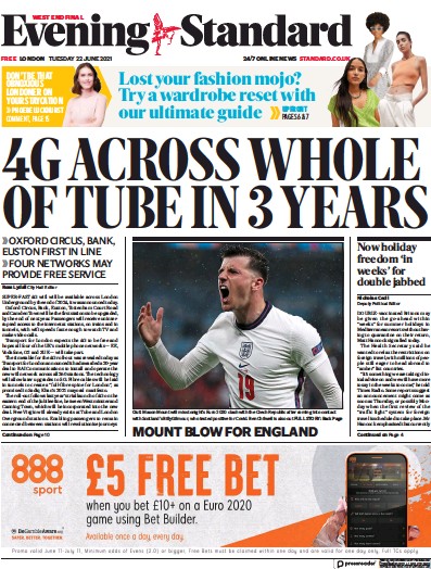 London Evening Standard (UK) Newspaper Front Page for 23 June 2021