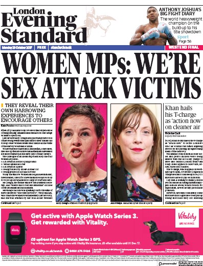 London Evening Standard Newspaper Front Page for 24 October 2017