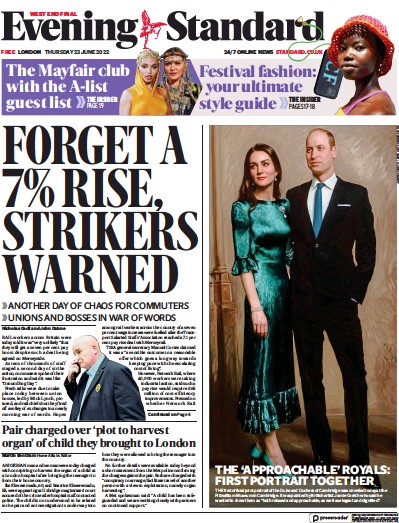 London Evening Standard (UK) Newspaper Front Page for 24 June 2022