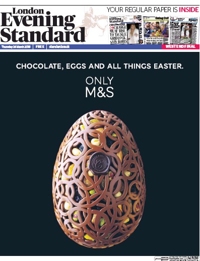 London Evening Standard Newspaper Front Page for 25 March 2016