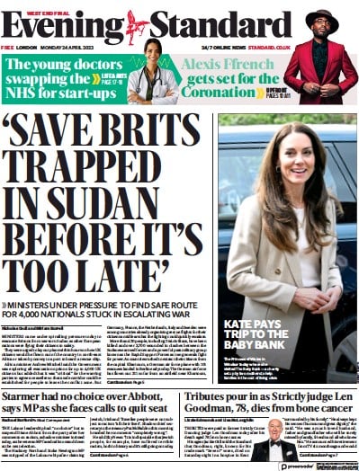 London Evening Standard (UK) Newspaper Front Page for 25 April 2023