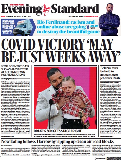 London Evening Standard (UK) Newspaper Front Page for 25 May 2021