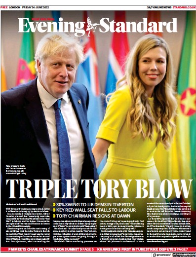 London Evening Standard (UK) Newspaper Front Page for 25 June 2022