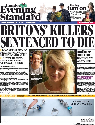 London Evening Standard (UK) Newspaper Front Page for 26 December 2015
