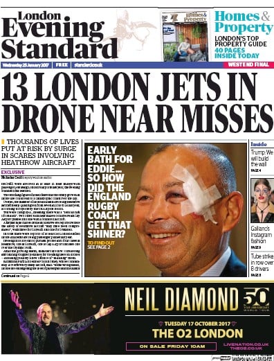 London Evening Standard Newspaper Front Page for 26 January 2017
