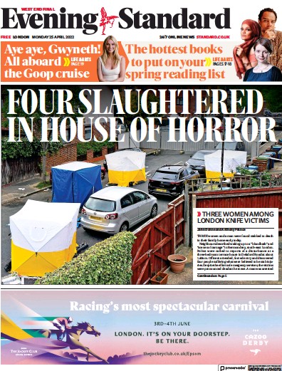 London Evening Standard Newspaper Front Page for 26 April 2022