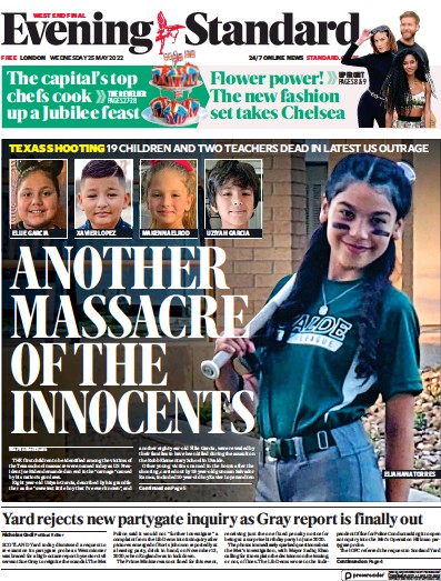 London Evening Standard (UK) Newspaper Front Page for 26 May 2022