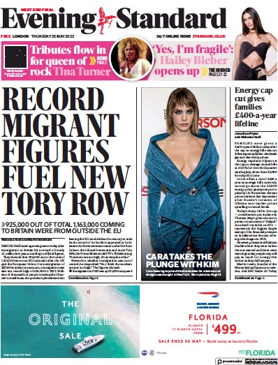 London Evening Standard (UK) Newspaper Front Page for 26 May 2023