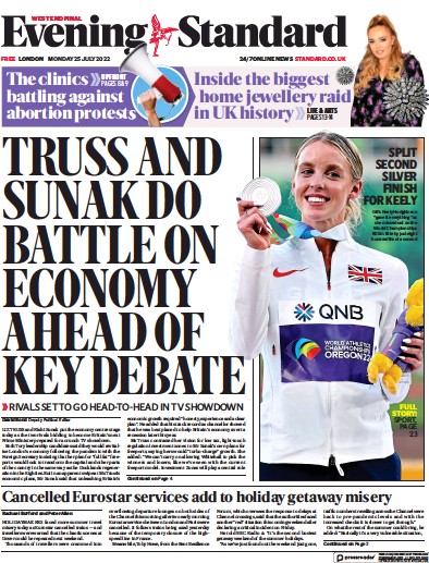 London Evening Standard (UK) Newspaper Front Page for 26 July 2022