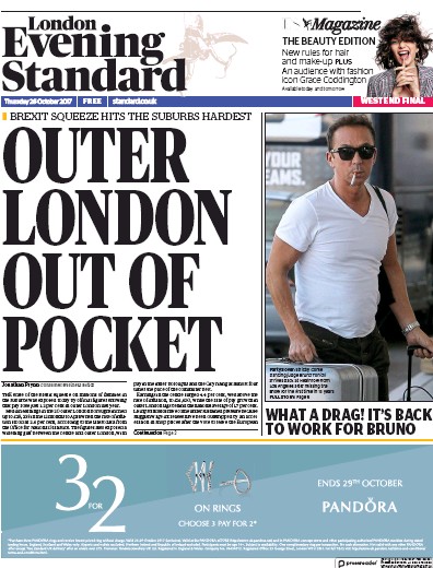 London Evening Standard Newspaper Front Page for 27 October 2017