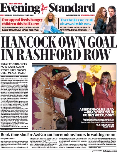London Evening Standard Newspaper Front Page for 27 October 2020