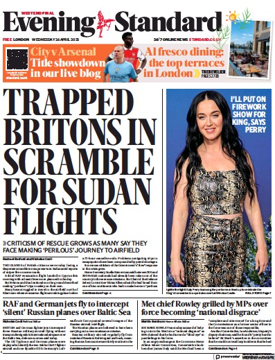 London Evening Standard (UK) Newspaper Front Page for 27 April 2023