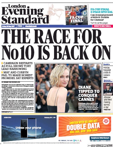 London Evening Standard (UK) Newspaper Front Page for 27 May 2017