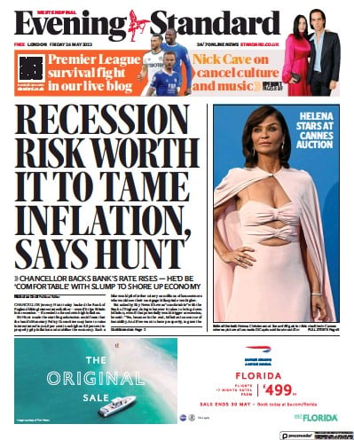 London Evening Standard (UK) Newspaper Front Page for 27 May 2023
