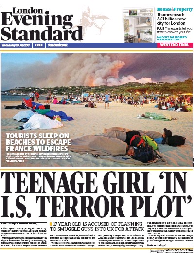 London Evening Standard Newspaper Front Page for 27 July 2017