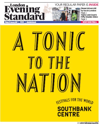 London Evening Standard Newspaper Front Page for 28 January 2017