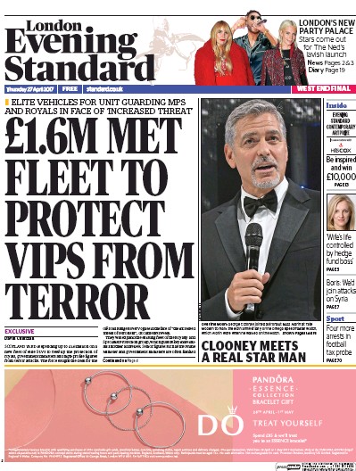 London Evening Standard Newspaper Front Page for 28 April 2017