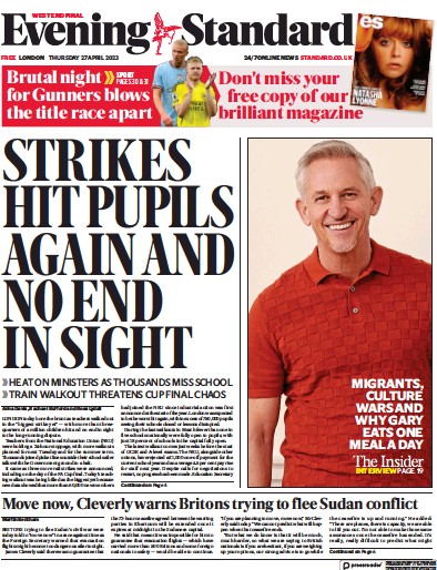 London Evening Standard (UK) Newspaper Front Page for 28 April 2023