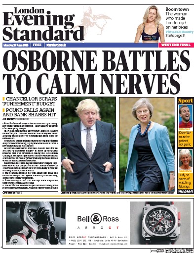 London Evening Standard Newspaper Front Page for 28 June 2016