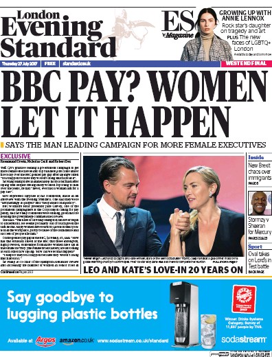 London Evening Standard Newspaper Front Page for 28 July 2017