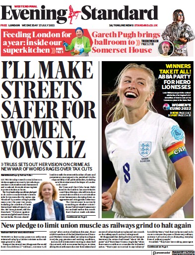 London Evening Standard Newspaper Front Page for 28 July 2022