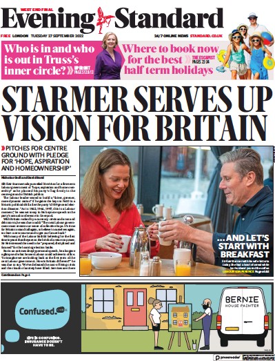 London Evening Standard (UK) Newspaper Front Page for 28 September 2022
