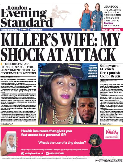 London Evening Standard Newspaper Front Page for 29 March 2017
