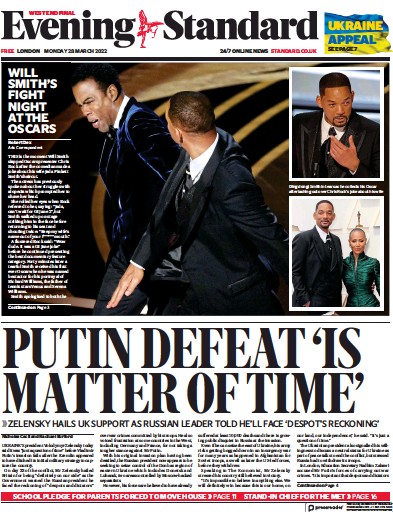 London Evening Standard (UK) Newspaper Front Page for 29 March 2022