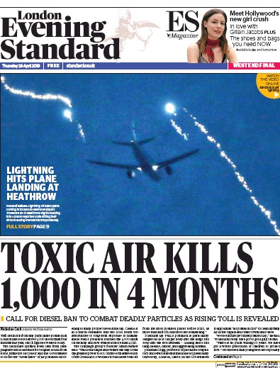 London Evening Standard Newspaper Front Page for 29 April 2016